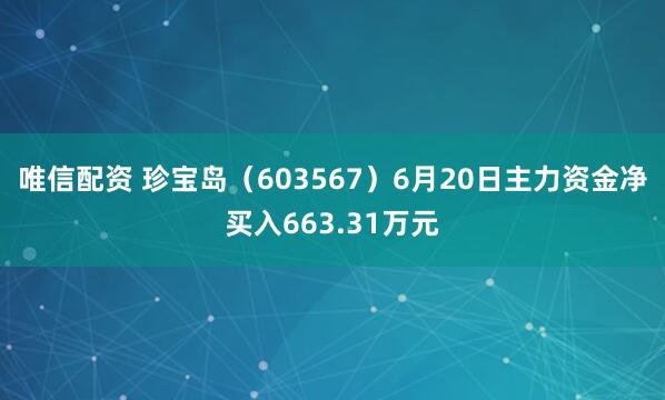 唯信配资 珍宝岛（603567）6月20日主力资金净买入663.31万元